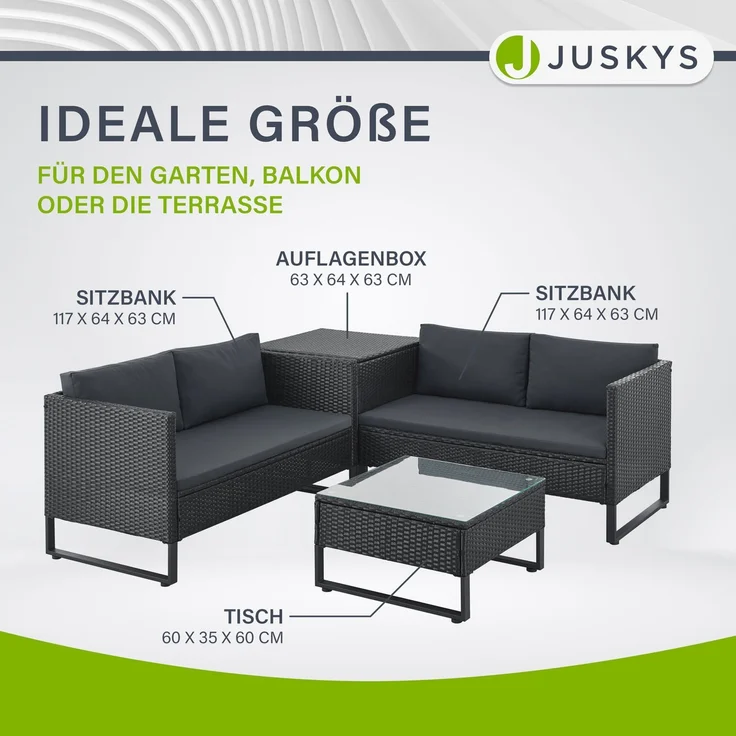 Juskys Outdoor Polyrattan Lounge Santorini - Gartenlounge mit Beistelltisch & Auflagenbox - Gartenmöbel Set Rattan Sitzecke wetterfest - Schwarz – Bild 6