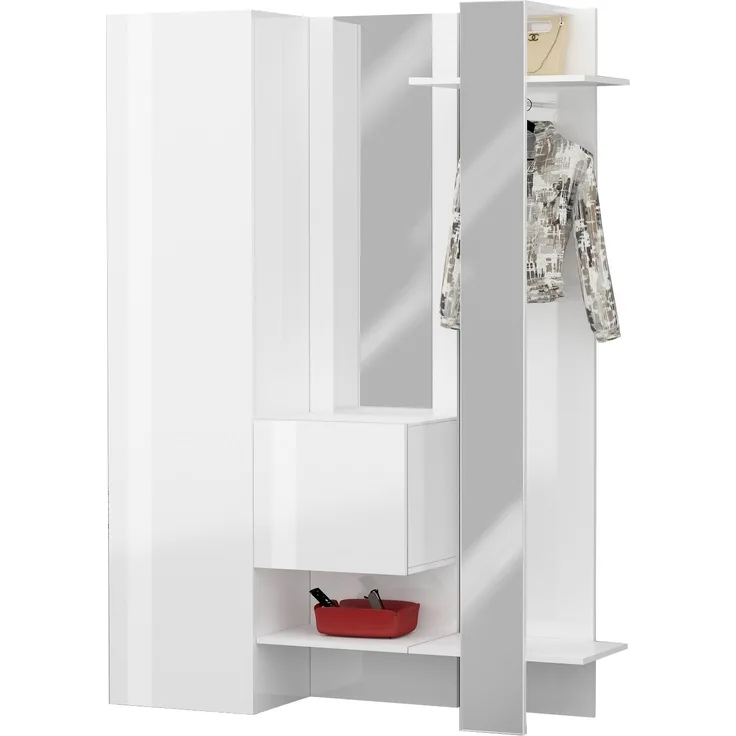 Kompaktgarderobe >Anzio< in Weiß Hochglanz - 140x191x35cm (BxHxT)