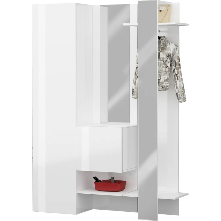 Kompaktgarderobe >Anzio< in Weiß Hochglanz - 140x191x35cm (BxHxT) – Bild 1