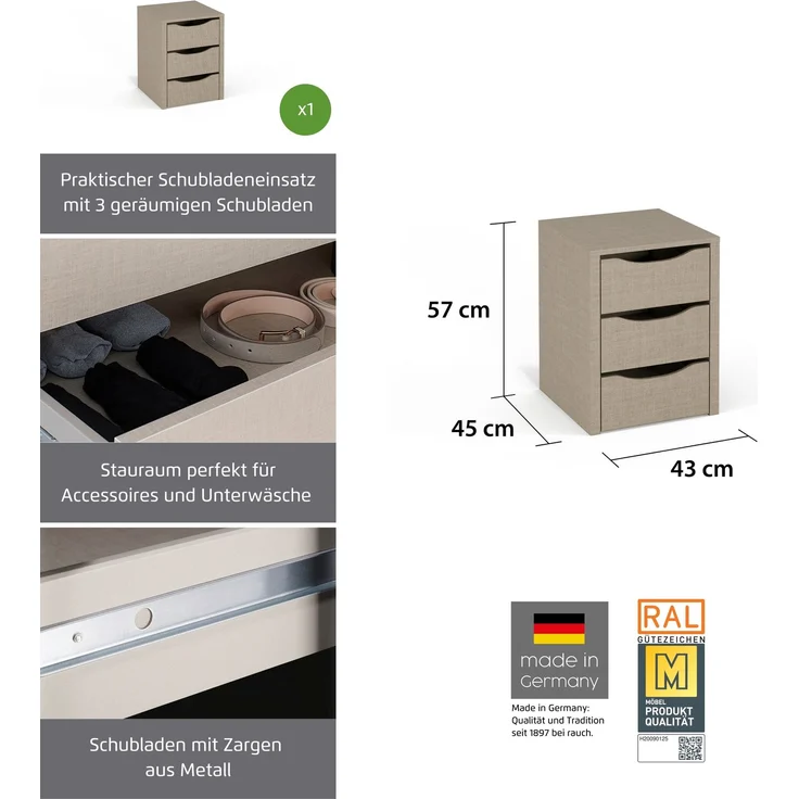 rauch Zubehör, Schubladeneinsatz, mit 3 Schubladen, für Elementbreite 45 cm – Bild 3