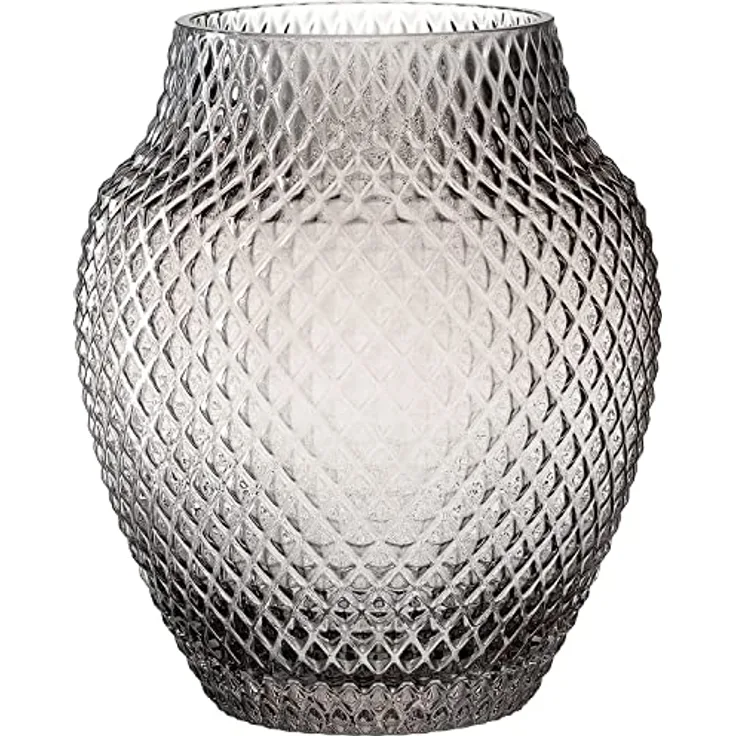 LEONARDO Poesia Tisch-Vase, handgefertigte Deko-Vase in Grau, bauchige Blumen-Vase und Kerzen-Halter aus Glas, 22,5 cm hoch, großes Windlicht