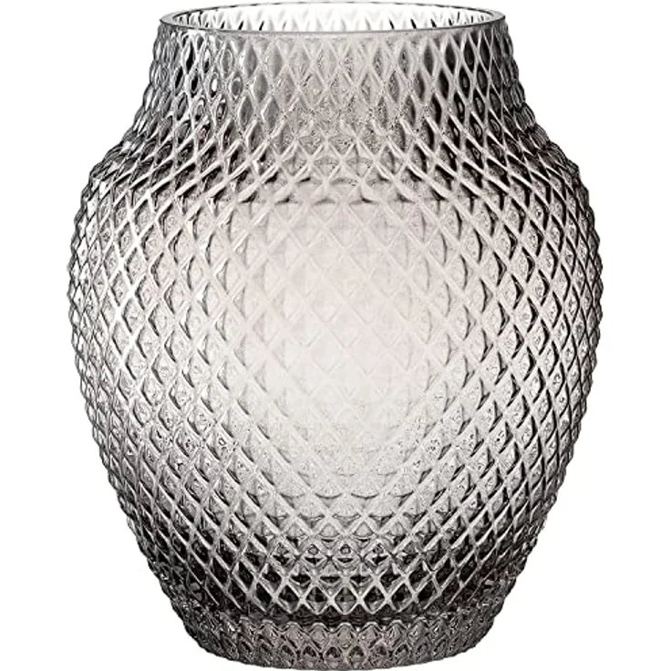 LEONARDO Poesia Tisch-Vase, handgefertigte Deko-Vase in Grau, bauchige Blumen-Vase und Kerzen-Halter aus Glas, 22,5 cm hoch, großes Windlicht – Bild 1