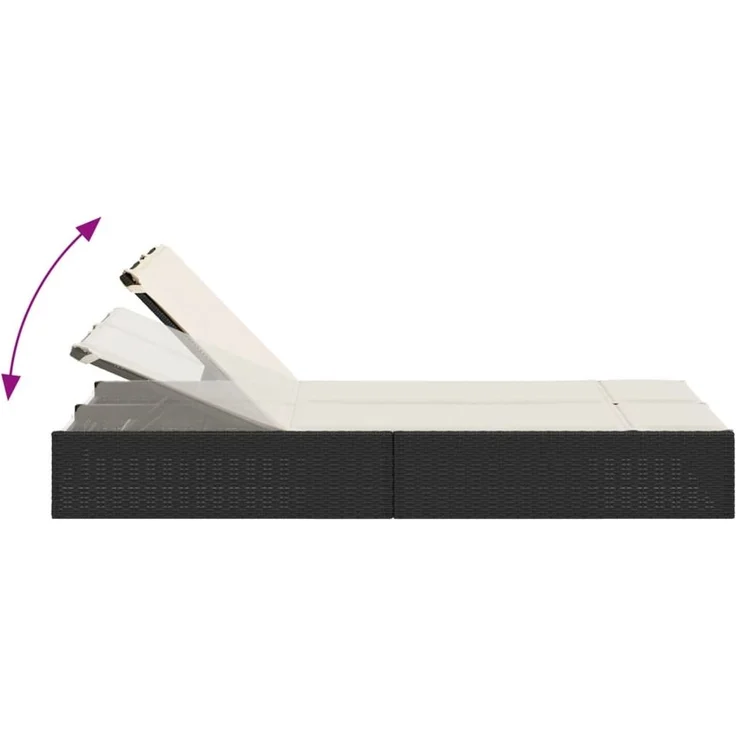vidaXL Doppel-Sonnenliege mit Kissen Schwarz Poly Rattan 368628 – Bild 5
