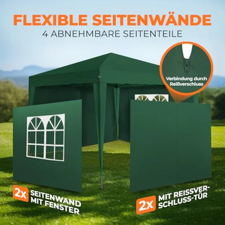 Kronenburg Faltpavillon wasserdicht Dachmaß 2x2 m UV Schutz 50+ Pavillon in Grün mit 4 Seitenteilen – Bild 7