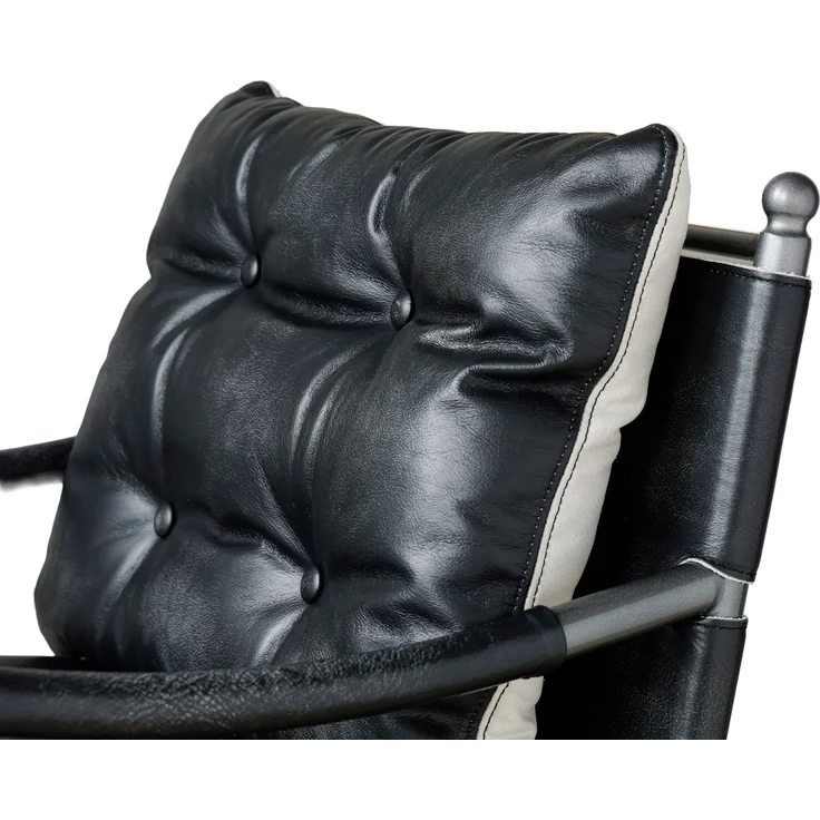 Sessel, 1er-Set, schwarzes Echtleder und Metallrahmen,90*60*62 cm – Bild 10