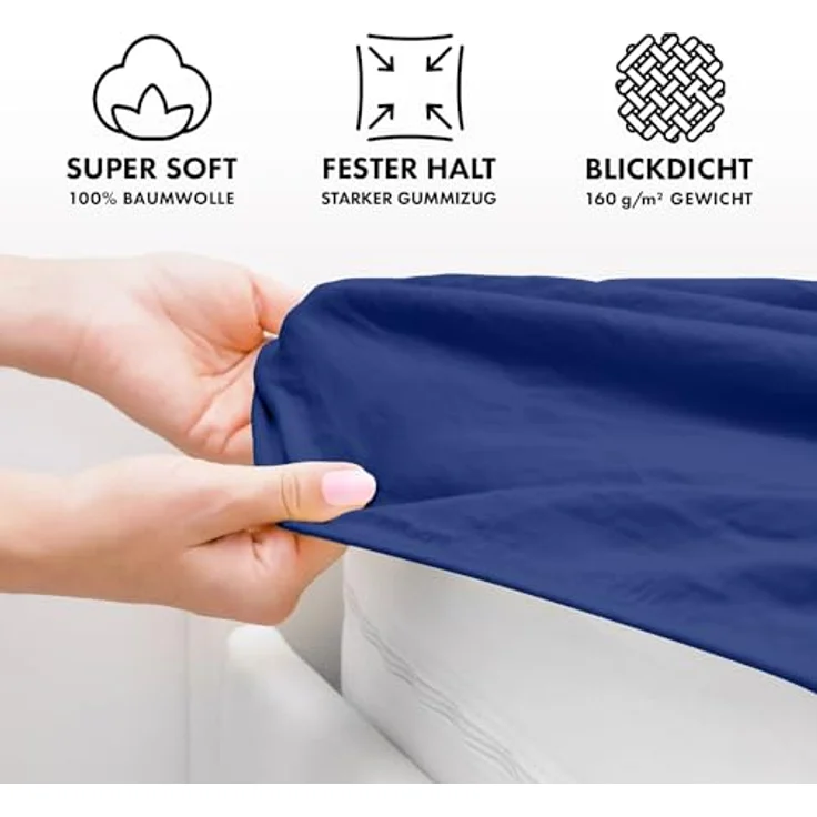 Jacobson Jersey Spannbettlaken Spannbetttuch Baumwolle Bettlaken (90x200-100x200 cm, Royal Blau) – Bild 4