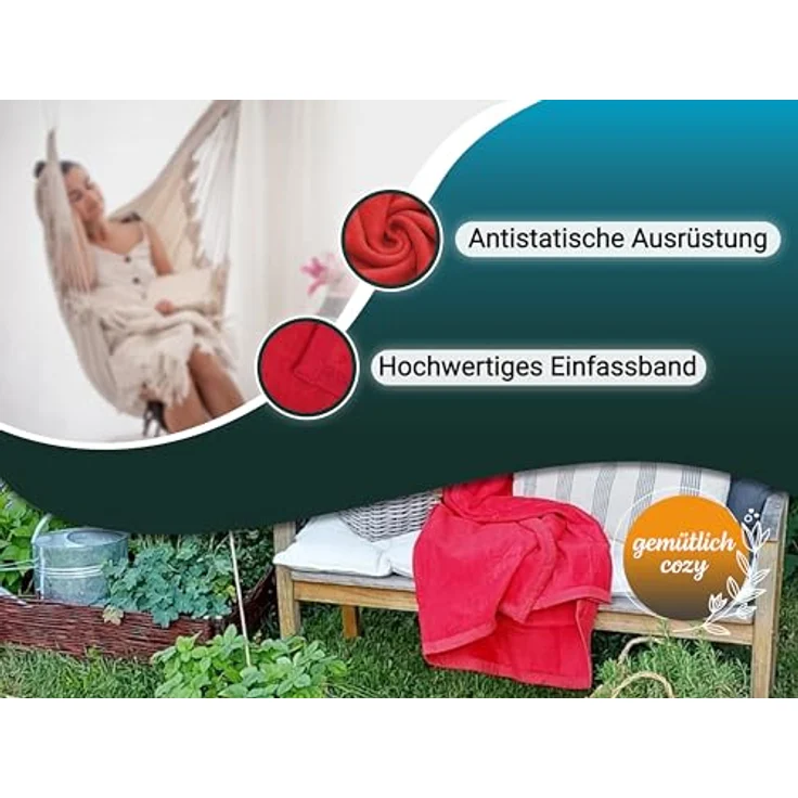 Zollner Kuscheldecke, Rot, 150x200 cm, aus Naturmaterialien, Oeko-Tex® Standard 100, pflegeleicht – Bild 4