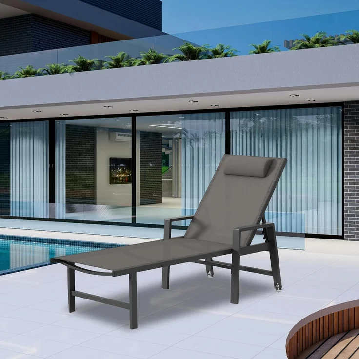 Mucola Sonnenliege Aluminium Gartenliege 200KG & Rollen wetterfest Relaxliege Anthrazit Teslin Klappliege Camping – Bild 2