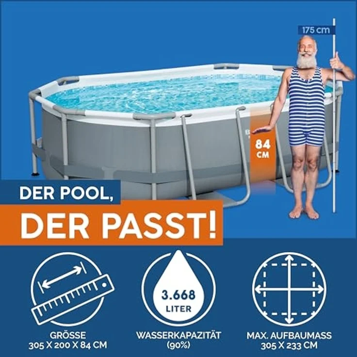 Bestway Power Steel Oberirdischer Pool Oval 305x200x84 cm 92857 – Bild 3
