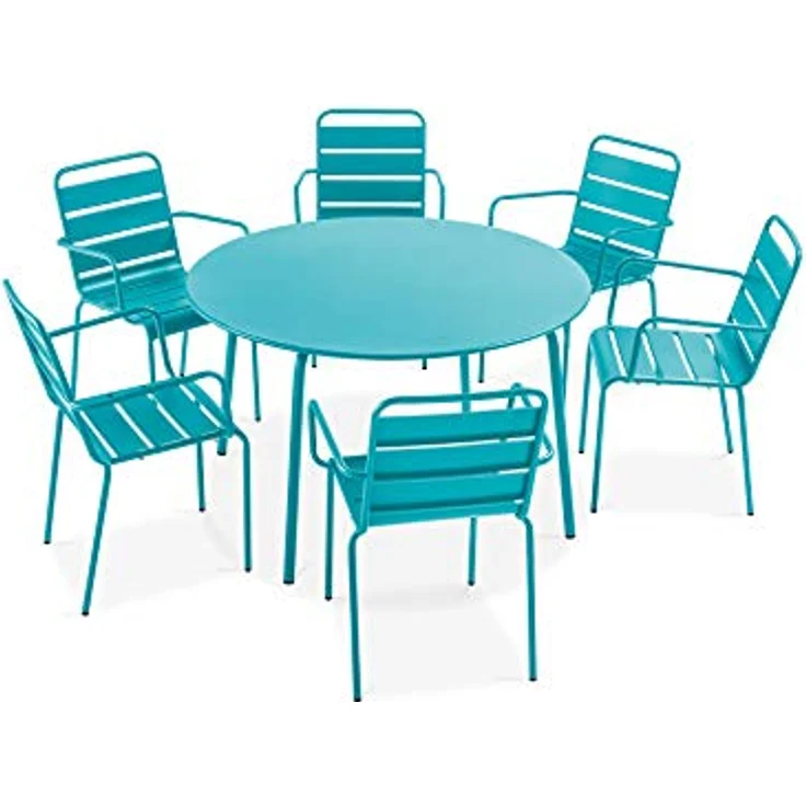 Oviala runder Gartentisch Palavas, Dunkelblau, Metall, 120 cm Durchmesser, witterungsbeständig, für 4-6 Personen – Bild 6