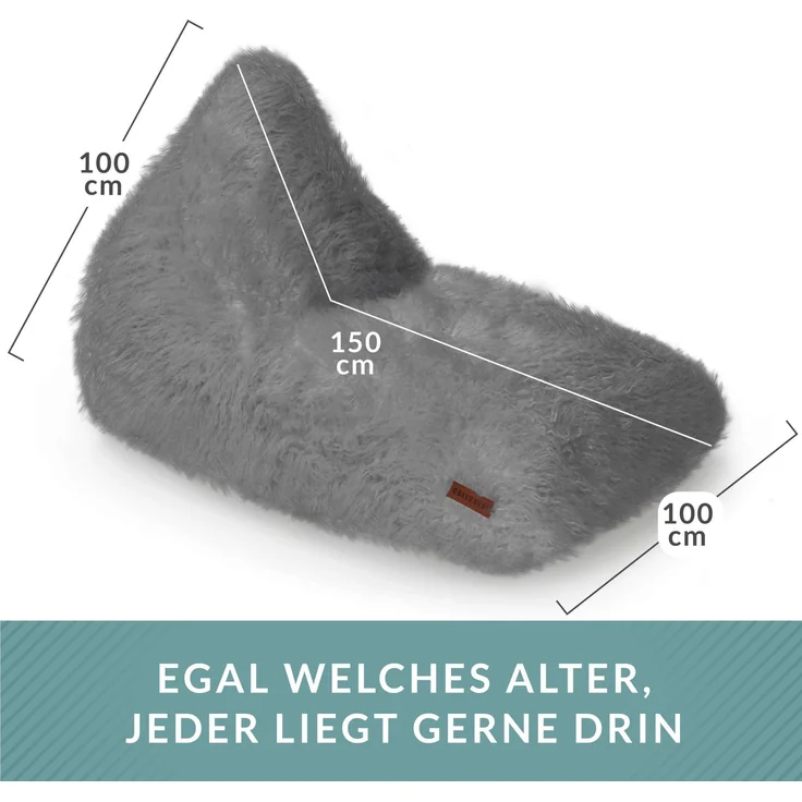 Green Bean® Sitzsack Felloptik Indoor 150x100x100cm mit 220 Liter EPS-Perlen Füllung - Kuschelig Weich Waschbar - Grau – Bild 4