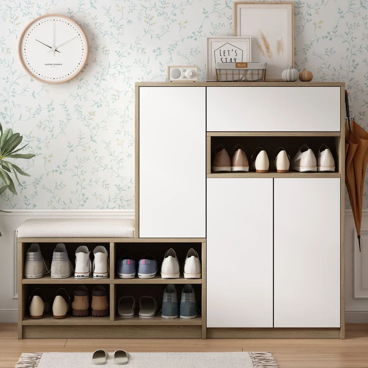 Merax Schuhaufbewahrungsbank & Schuhschrank, Schuhbank, multifunktionales Schuhregal mit gepolstertem Sitz, mit verstellbaren Regalen, weiß – Bild 2