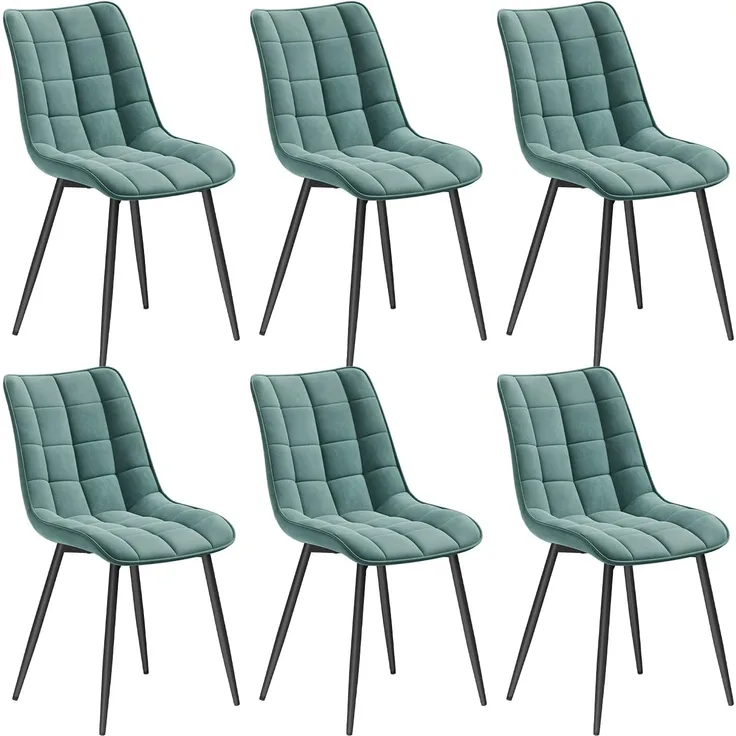 WOLTU 6 x Esszimmerstühle 6er Set Esszimmerstuhl Küchenstuhl Polsterstuhl Design Stuhl mit Rückenlehne, mit Sitzfläche aus Samt, Gestell aus Metall, Türkis, BH142ts-6
