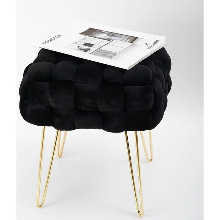 Zedelmaier Sitzhocker Samt-Hocker Quadratischer mit Metallbeinen Kissens D15,5cm Taburett (ZDV42-BK), Größe: L38*B38*H41,5cm Goldene Beine – Bild 4
