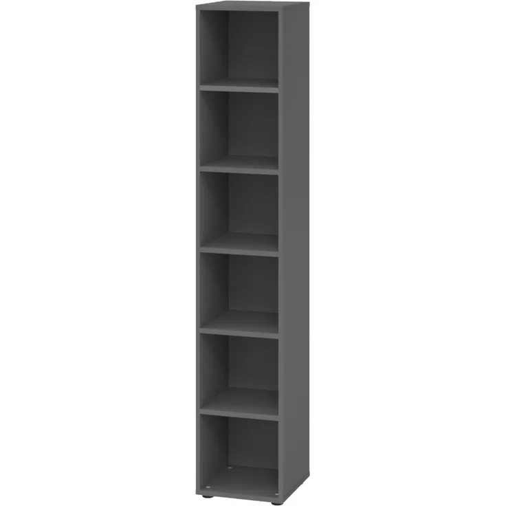 bümö Regal graphit, Standregal aus Holz für 6 Ordnerhöhen - Bücherregal groß 40 cm schmal, Aktenregal für Ordner & Bücher, großes Büroregal, Holzregal, Ordnerregal, Buchregal, 964RE-G