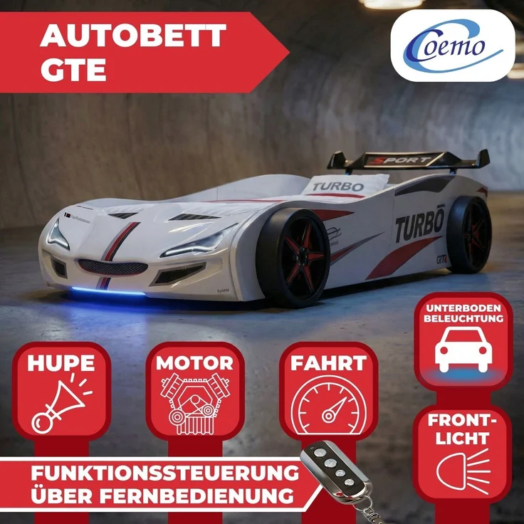 Autobett GTE Kinderbett im Rennwagen-Design mit Lattenrost Farbe Weiß – Bild 3