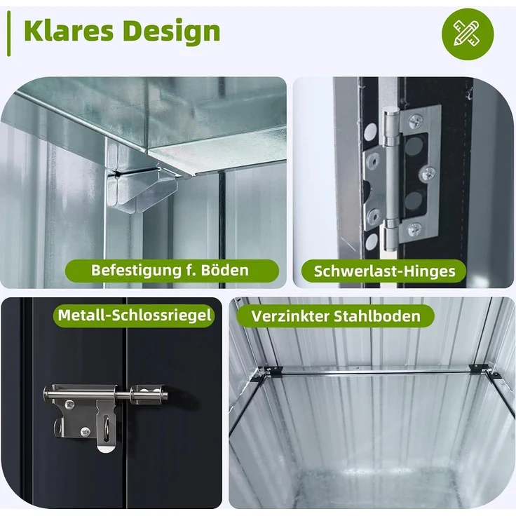 Aoxun Metall-Gartenschuppen 88x69x160cm mit Bodenplatte & 2 Ablagen | verstellbaren Ablagen, kompakter Gartenschrank wetterfestes Metall mit abschließbarer Tür für Balkon Terrasse Garten,Schwarz – Bild 7