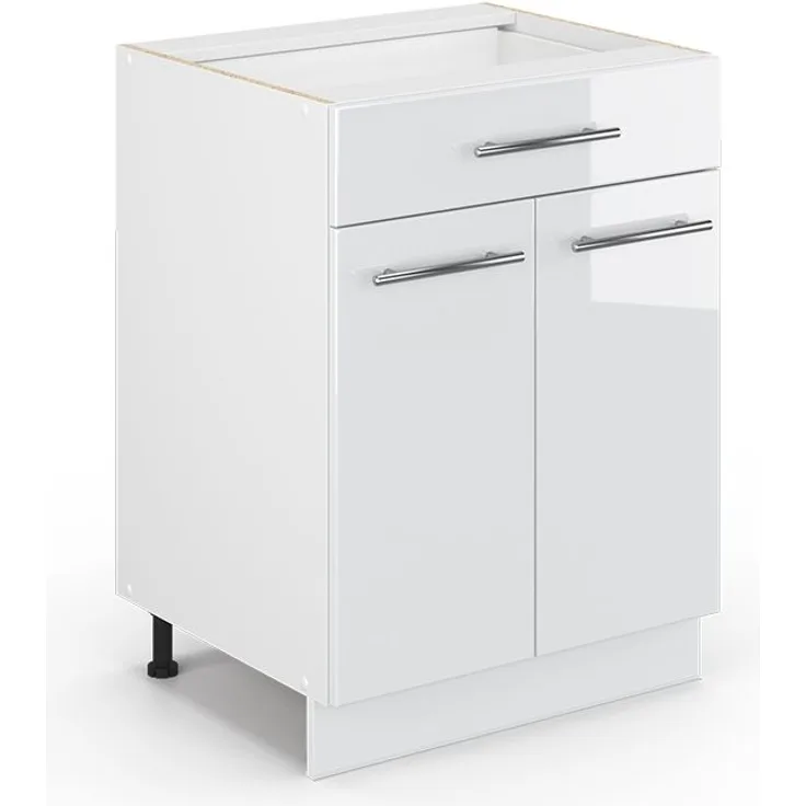Küchenunterschrank Fame-Line Weiß Hochglanz 60 cm mit Schublade, ohne Arbeitsplatte Vicco