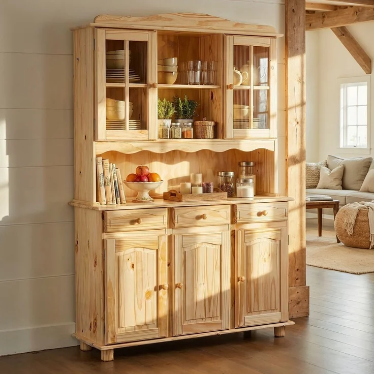 Inter Link Buffet Vitrine TOSCANA Kiefer Massivholz Küchenbuffet natur lackiert 130x43x198 cm – Bild 4