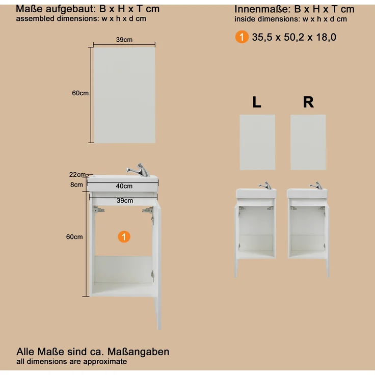 Badmöbel Set 3-teilig Champ weiß 40 cm