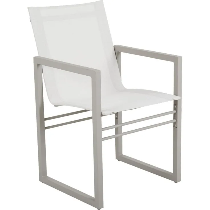 Gartenstuhl Vevi aus Aluminium, modern mit Textilene, beige und weiß, für Outdoor