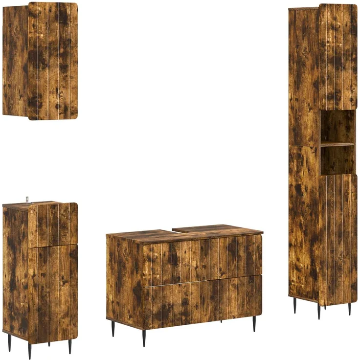 vidaXL 4-teiliges Badezimmer-Schrank-Set ZWOLLE Raucheiche 3417923 – Bild 2