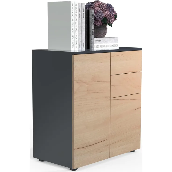 VCM Kommode & Sideboard Dalosa 918339 Anthrazit / Honig-Eiche H. 77 x B. 70 x T. 39cm