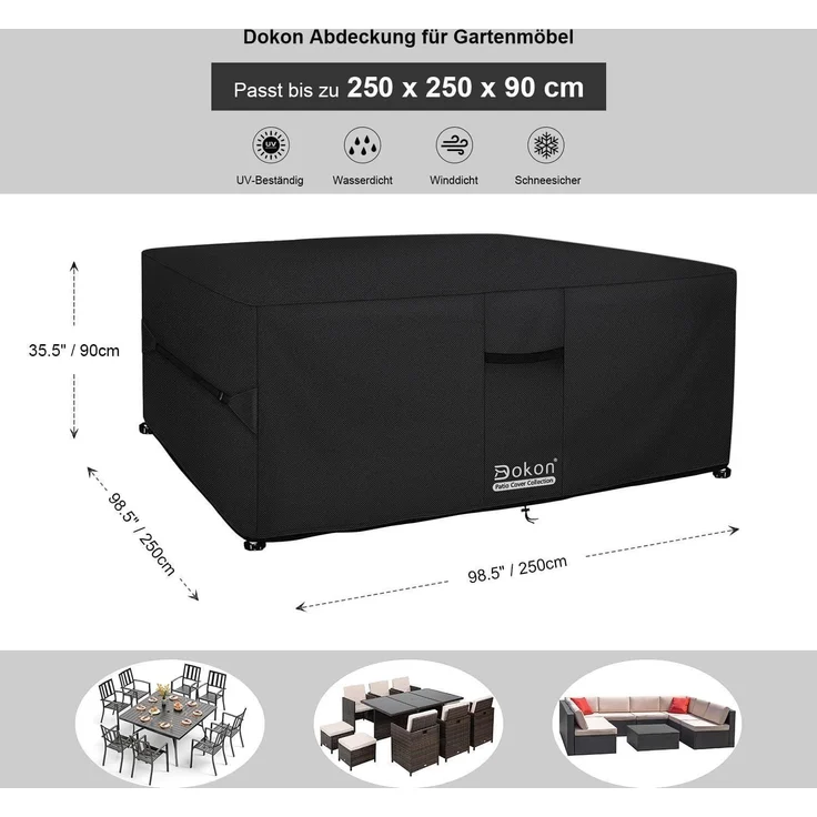 Dokon Gartenmöbel Abdeckung 600D Oxford Gewebe Schutzhülle für Loungemöbel – Bild 2