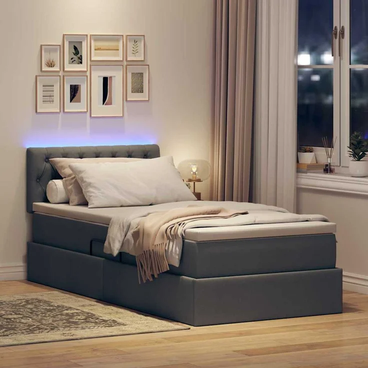 vidaXL LED-Speicherbett mit Matratze Dunkelgrau 90 x 190 cm Stoff 3371176 – Bild 5