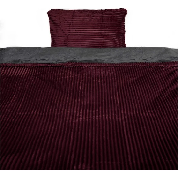 Plüsch Bettwäsche in Cord-Optik Wendebettwäsche mit Reißverschluss Anthrazit-Bordeaux 200x220 cm – Bild 2