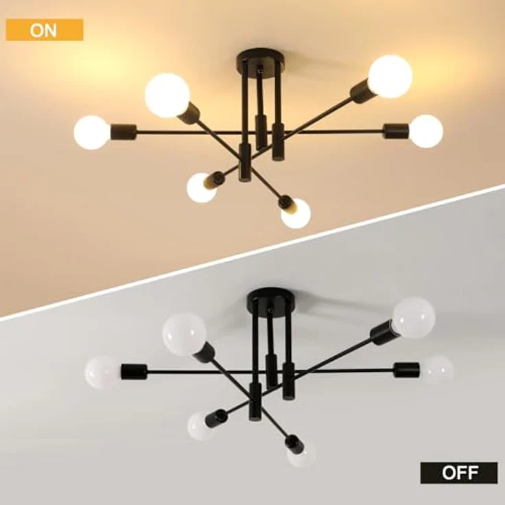 Goeco Deckenlampe Schwarz Vintage, 6 Flammig E27 Fassung Industrial Kronleuchter, Retro Deckenleuchte Sputnik für Schlafzimmer Küche Wohnzimmer, 70CM MAX. 60W (Glühbirnen Nicht Inbegriffen) – Bild 3