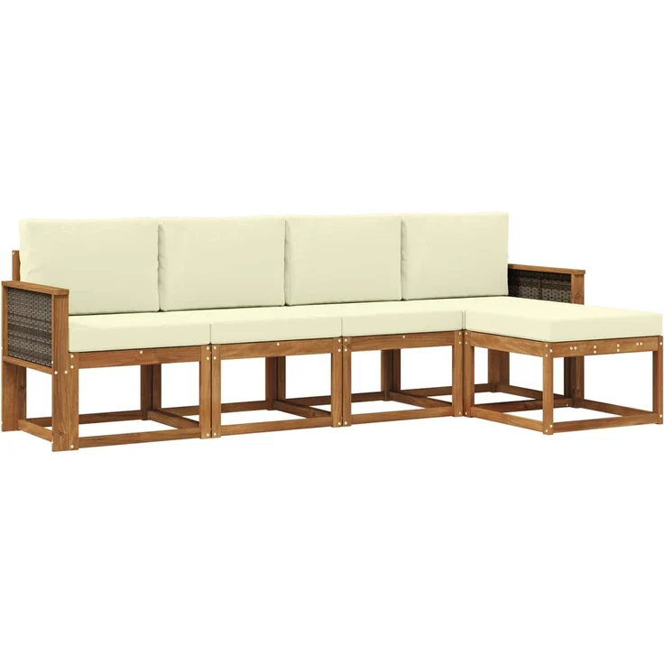 vidaXL Outdoor-Sofagarnitur 5 stk. 5-Sitzer Natur und Creme 3385126 – Bild 2