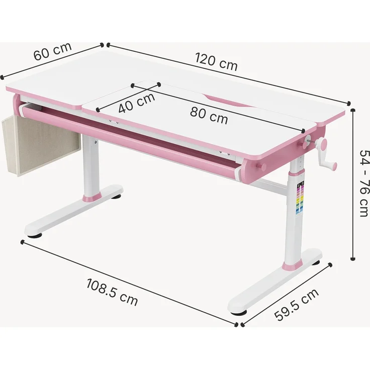 Höhenverstellbarer Kinderschreibtisch Kuosa 120x60 cm Pink/Weiß [en. casa] – Bild 3
