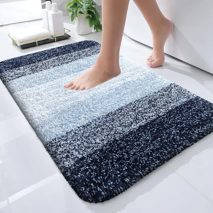 Olanly Luxuriöse Badezimmerteppichmatte, extra weiche und saugfähige Mikrofaser-Badteppiche, Rutschfester Plüsch-Shaggy-Badteppich, maschinenwaschbar, 40.6x61 cm, Marineblau