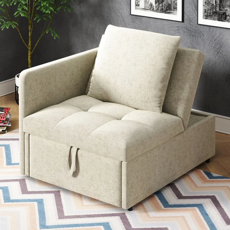 Wohnora-Polsterbett Schlafsofa 3 in 1 Multifunktions-Schlafsofa, Leinenstoffsofa mit verstellbarer Rückenlehne, Liegesofa für kleine Räume,H 65cm x T 177cm x B 68cm,Beige – Bild 4