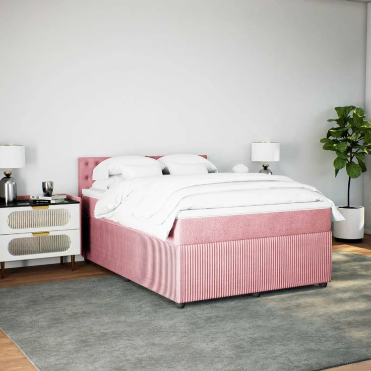 vidaXL Boxspringbett mit Matratze Rosa 140x190 cm Samt 3290051 – Bild 5