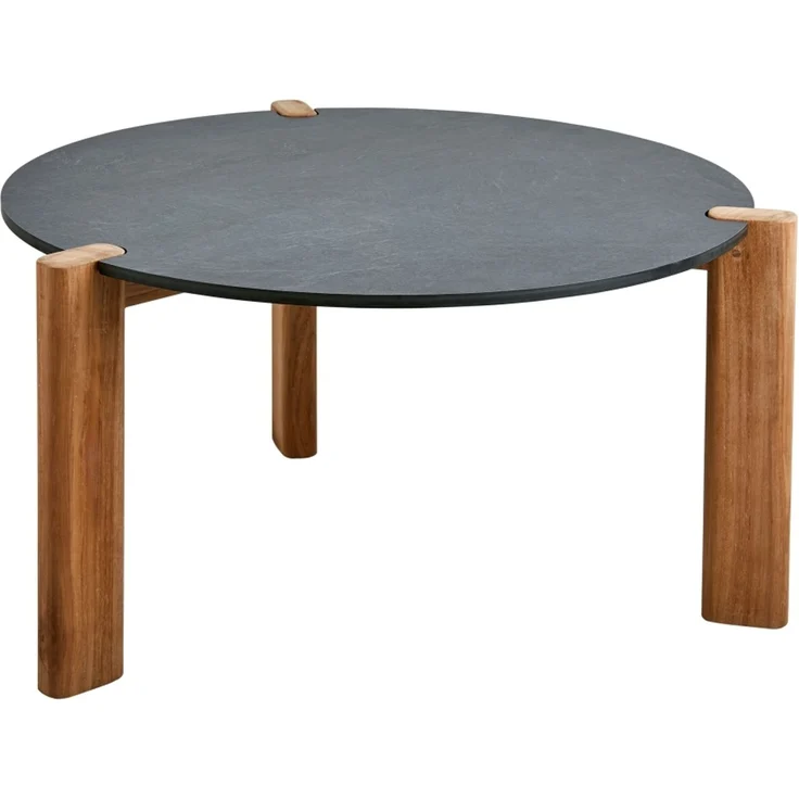 Gartencouchtisch Domino aus Teak, modern rund, anthrazit und natur, Ø 70 cm – Bild 1