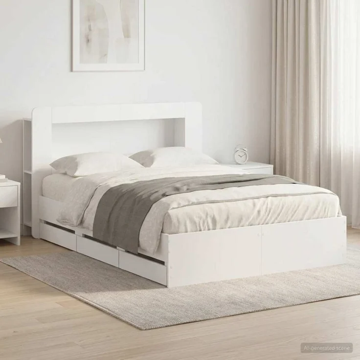 vidaXL Bettgestell mit Stauraum und Kopfteil Weiß 150 x 200 cm 3434057 – Bild 1