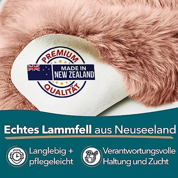 KARAT Lammfell echt - Rosa Flauschige Stuhlkissen Schaffell Deko Teppich für Wohzimmer & Kinderzimmer, Sitzauflage, Dekofell, mit Lederrücken 90x60 cm (Audrey) – Bild 3