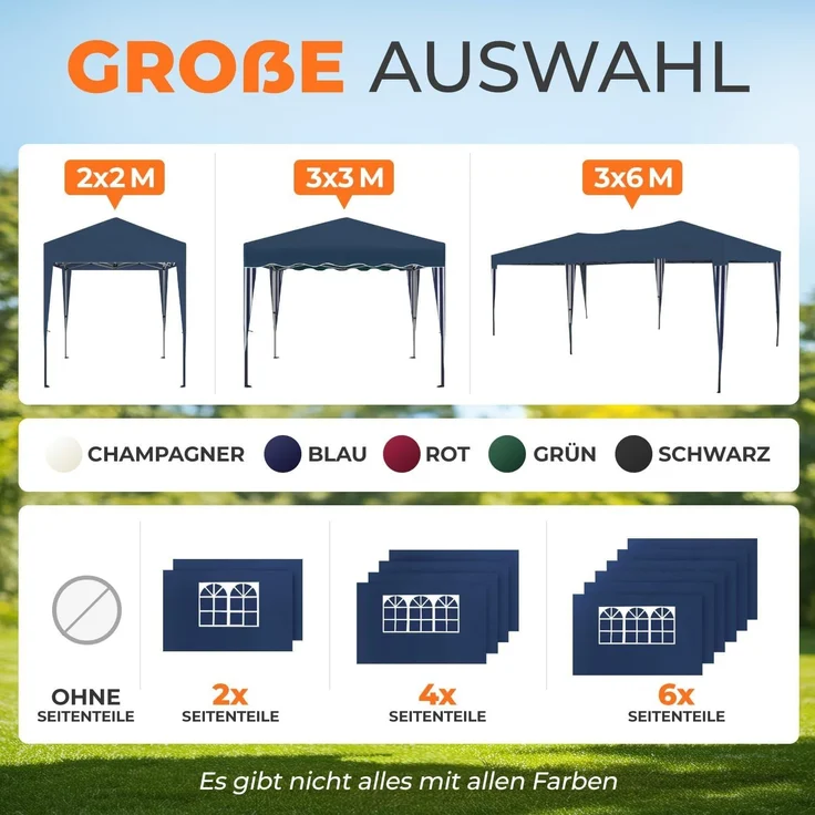 Faltpavillon 3x3 m - wasserdicht - mit 4 Seitenteilen, blau – Bild 8