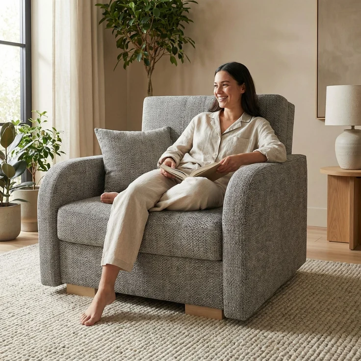 Wohnero24 Schlafsessel POLINA 1 103x95 cm Sessel mit Schlaffunktion 80x195 cm kleines Schlafsofa mit Bettkasten ausziehbar 100 cm breit Einzelschlafsofa - Grau – Bild 1