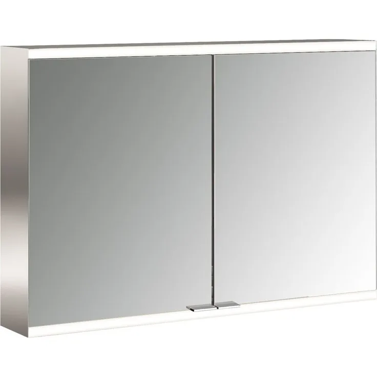 emco LED Lichtspiegelschrank prime2 Facelift, 2-türig mit stufenlos einstellbarer LED-Beleuchtung, Glasablagen und Steckdosen, Aufputz, IP20, weiß, 1000x600 mm