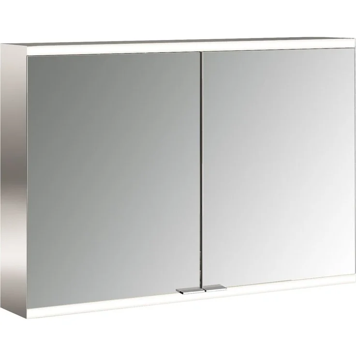 emco LED Lichtspiegelschrank prime2 Facelift, 2-türig mit stufenlos einstellbarer LED-Beleuchtung, Glasablagen und Steckdosen, Aufputz, IP20, weiß, 1000x600 mm