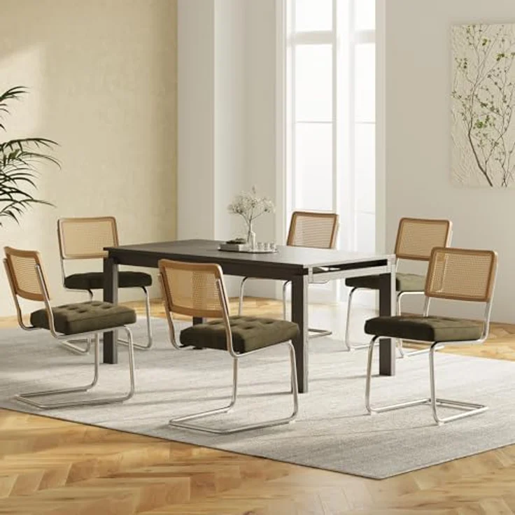 COLAMY Rattan Esstischstühle 6er Set, Samtbezug mit Metallgestell, Grün – Bild 2