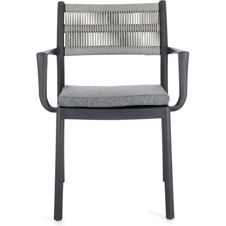 Gartenstuhl Nivala mit Armlehne, Metallgestell modern, anthrazit hellgrau, stapelbar inkl. Kissen – Bild 2