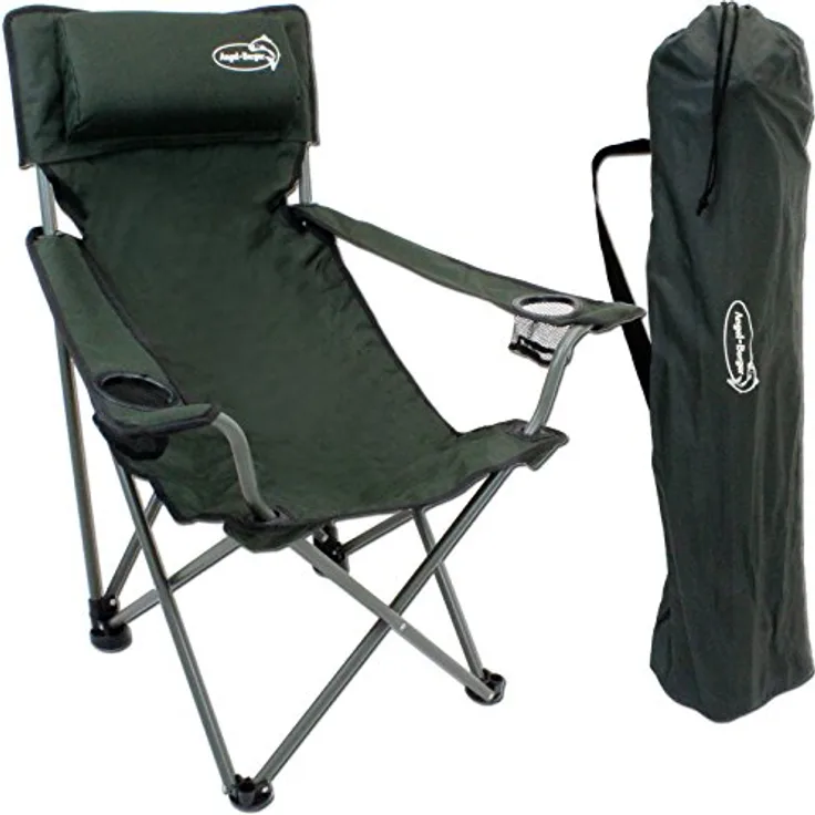 Angel-Berger Luxus Faltstuhl Klappstuhl mit Getränkehaltern Polster und Armlehnen Grün
