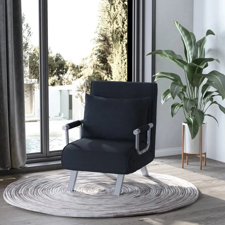 HOMCOM Sessel Schlafsessel mit Armlehne, 2-in-1 Gästebett (Klappbett, 1-St, Schlafsofa), für Wohnzimmer, Schwarz – Bild 2