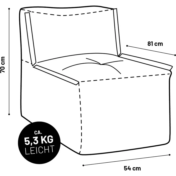 Lumaland Sitzsack-Sofa, Polyester, Mittelteil, Senfgelb, 70 x 81 x 54 cm – Bild 8