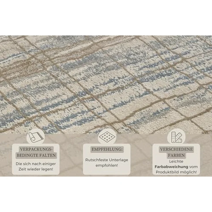 XXXL Flachwebeteppich Terrain, rechteckig 120x170 cm, Blau und Creme, Oeko-Tex® Standard 100, pflegeleicht, strapazierfähig, für Fußbodenheizung geeignet, leicht zusammenrollbar – Bild 3