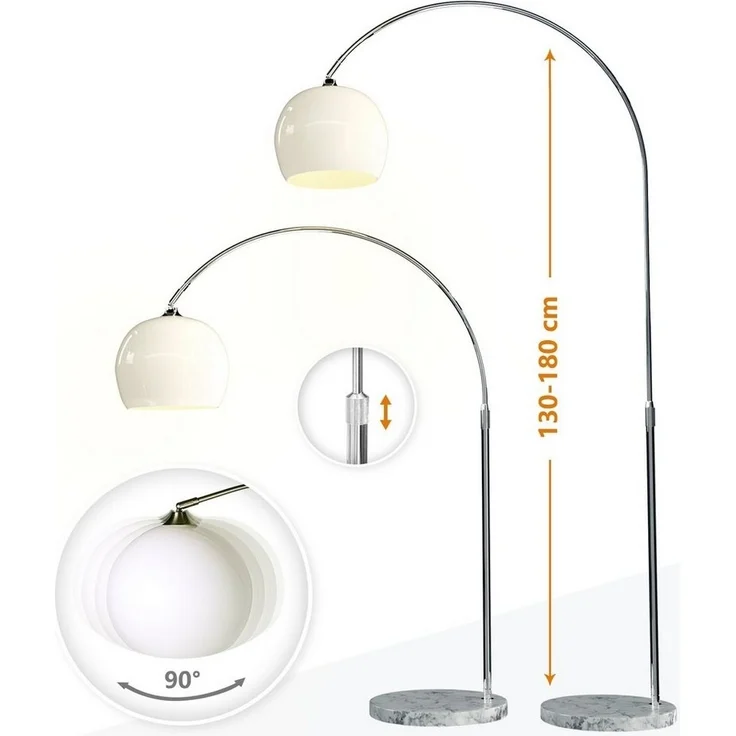 CCLIFE LED E27 Bogenlampe höhenverstellbar Marmorfuß weiß orange Stehlampe Stehleuchte Standleuchte Bogenleuchte Bogenstandleuchte, Farbe:Weiss, höhenverstellbar 130-180cm – Bild 2